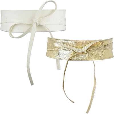 Elegante en veelzijdige brede leren obi riem voor dames, verstelbaar voor perfecte pasvorm, ideaal cadeau voor elke gelegenheid, 220 cm, wit en goud