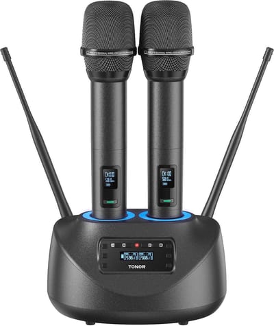 Draadloos Microfoonsysteem met Oplaadbare Microfoons voor Karaoke en Evenementen - 80m Bereik