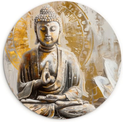 WallCircle® Wandcirkel 120x120 cm - Muurcirkel Boeddha - Bloem - Zen - Spiritueel - Modern - Geloof - Muurdecoratie woonkamer - Wanddecoratie cirkel slaapkamer - Kamer decoratie accessoires - Ronde schilderijen binnen woonaccessoires