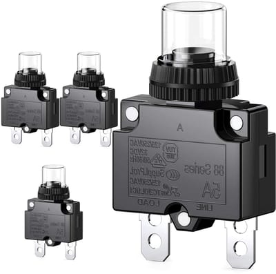 CLDIY 5A-stroomschakelaar met thermische overbelastingsbeveiliging 88 Series Handmatige Drukknopreset met snelaansluitklemmen en waterdichte keycap 32 V DC of 125/250 V AC 4 stuks