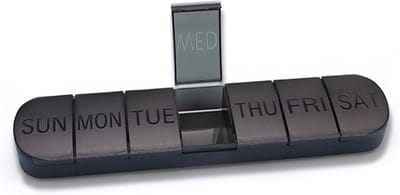 Pillendoos voor elke week, 7 vakjes, pillendoos voor elke dag van de week, BPA-vrije medicijndoos (zwart)