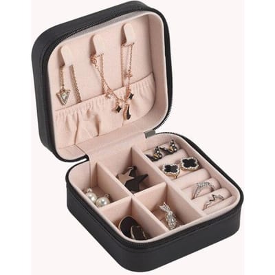Livraison Directe Organisateur de Bijoux Présentoir Boîtes Étui de Voyage pour Bijoux Voyage Boîte à Bijoux Portable Fermeture Éclair Cuir Rangement Organisateur noir