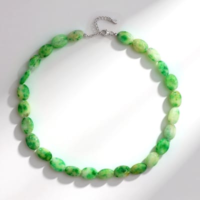 Cavill - Halsketting 925 Sterling Zilver - Ovale Bosgroene Kwarts 238,5 ct - Verstelbare Braziliaanse Edelsteen - Natuurlijke Sieraden