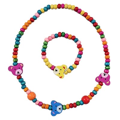 Fako Bijoux® - Kinderketting en Armband - Hout - Beertjes