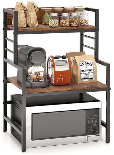 COSTWAY Magnetronrek, 3 niveaus, magnetronstandaard met 2 open planken en metalen frame, staand keukenrek, magnetronhouder, industrieel tot 50 kg belastbaar, 52 x 42 x 78 cm