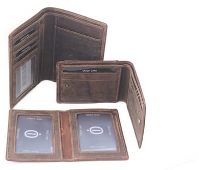 Oi Hunter bruine leren Driedelige billfold Groot voor veel pasjes / 3 portemonnees in 1 / zeer complete beurs die uit drie delen bestaat / RFID SAFE / bruin leer / 268H