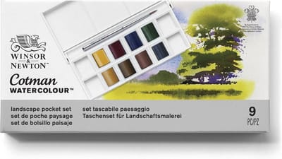 Winsor & Newton 0390673 Cotman Aquarelverf Set Landscape Pocket – 8 halve Watercolour napjes met reispenseel