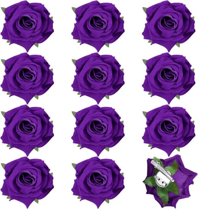 Set van 12 Donkerpaarse Roos Haarclips - Bloem Haarspeld voor Feest, Bruiloft & Accessoire