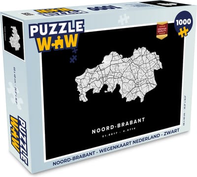 Puzzel Noord-Brabant - Wegenkaart Nederland - Zwart - Legpuzzel - Puzzel 1000 stukjes volwassenen