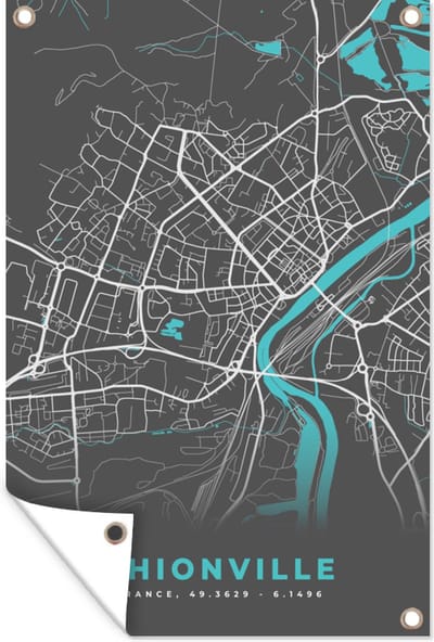 Muurdecoratie Plattegrond - Kaart - Stadskaart - Frankrijk - Thionville - 120x180 cm - Tuinposter - Tuindoek