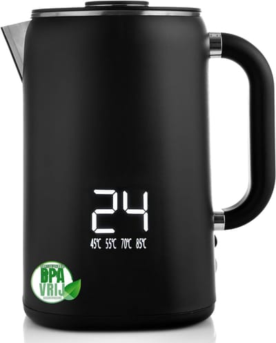 QORA® Waterkoker met Temperatuurregeling - Waterkoker - Zwart - ‎21cm x 15cm x 23cm