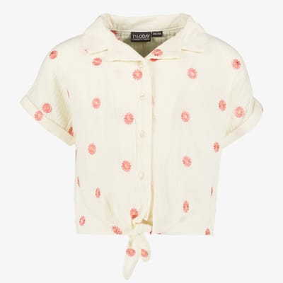 TwoDay meisjes blouse met knoop en bloemenprint - Beige - Maat 158/164