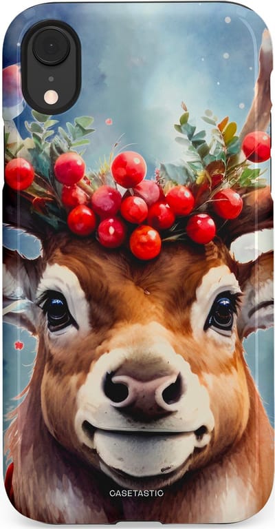 Casetastic hoesje geschikt voor Apple iPhone XR - Dubbellaagse bescherming - Rudolph het Kerst Rendier - Fashion Case - Zilver Taupe Donkergrijs Perzik