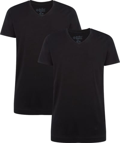 Comfortabel & Zijdezacht Bamboo Basics Long Fit T-Shirts Velo V-hals (2-pack) - Zwart - S