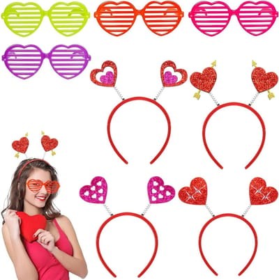 Hart Haarband en Party Brillen Set - Feestelijke Accessoires voor Valentijnsdag en Verjaardag - Set van 8