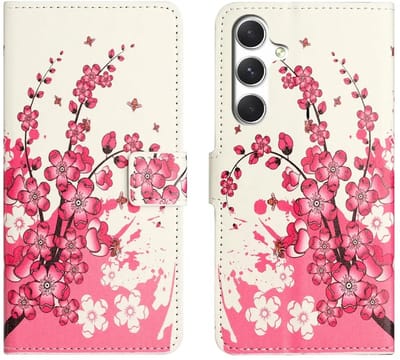 Hoesje Geschikt voor Samsung Galaxy A57 | Portemonnee Book Case | Beschermhoes | Magneet Sluiting | Roze Bloemen Print