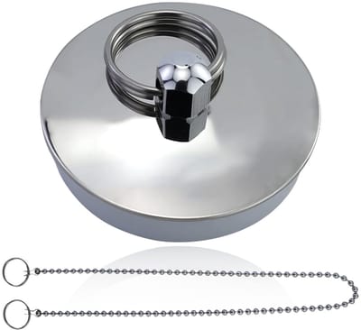 Dailygoods- Afvoerstop Roestvrij Staal - Badstop - Wastafelstop - Gootsteenstop - Afvoerplug - Inclusief Pareltketting 40 cm - Badstopper
