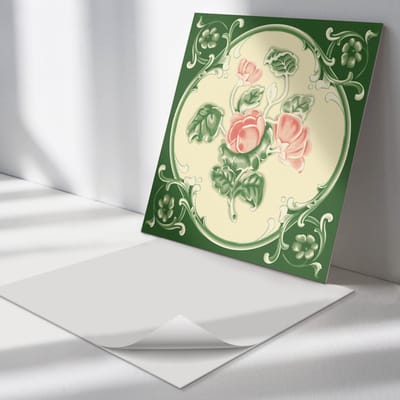 Wallfluent Vinyl Tegels - Bloemenpatroon met Bladeren Wand PVC Tegels - 30 cm x 30 cm - Groente Vinyl Tegels - Verpakking van 9 stuks - Vierkant PVC Tegels - Bloemen en Planten Plaktegels - Vinyl Tegels Zelfklevend - Plaktegels Keuken en Badkamer