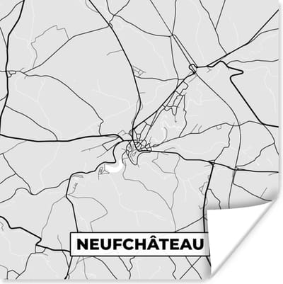Poster Stadskaart – Plattegrond – België – Zwart Wit – Neufchâteau – Kaart - 100x100 cm XXL