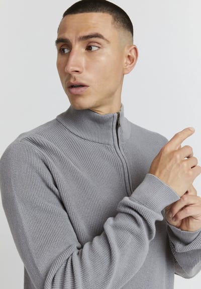 Blend Half Zip Heren sweater-Schipperstrui met rits- Coltrui Heren- Heren Trui- Maat XL- Stonemix