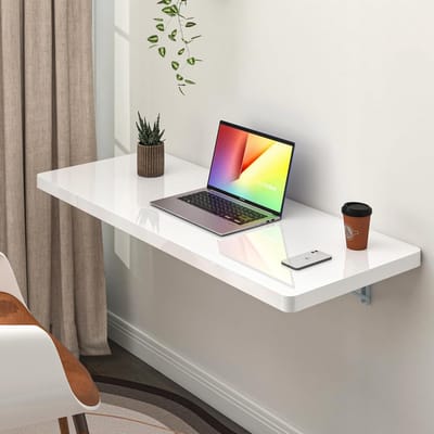 Wandklaptafel - Opklapbaar Bureau - Ruimtebesparend Werken - Hoogglans Afwerking - 50 x 100 cm - Wit