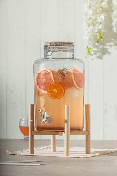 Casa di Elturo Limonadedispenser glas 8l met tap en houten standaard – voor fruitwater &