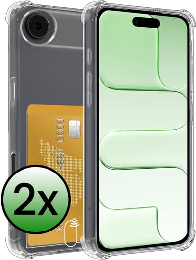 Hoesje 2 Stuks - Geschikt voor Apple iPhone Air - Met Pashouder en Kaarthouder - Telefoon Hoes Shockproof - Siliconen Case - Back Cover - Shock Proof - Pasjes Houder - Transparant