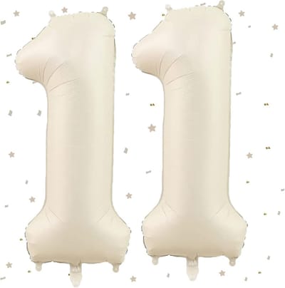 Grote Cijferballon 11 Beige/Crèmewit 101 cm Folie XL voor Kinderfeestjes