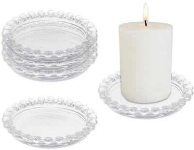 Dailygoody - Glazen Kaarsenhouder - Transparant - Ronde Kaars Plaat - 9,5 cm - Perfect voor Feestdecoratie - Elegant en Duurzaam
