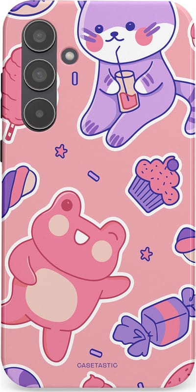 Casetastic hoesje geschikt voor Samsung Galaxy A55 - Dubbellaagse bescherming - Snoepvriendjes - Fashion Case - Lichtroze Lavendel Koraal