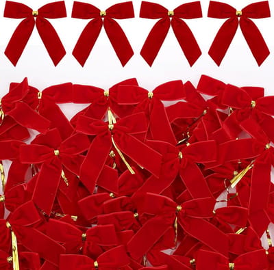 Kerststrikken Set van 50 Stuks, 12x10cm Fluwelen Strikken voor Kerstdecoratie, Perfect voor Cadeauverpakking, Kerstboom en Kransen, Rood