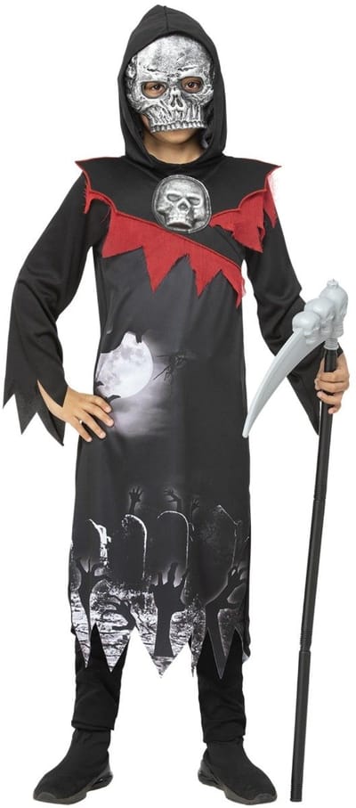 Smiffys - Deluxe Grim Reaper Kinder Kostuum - Kids tm 6 jaar - Zwart