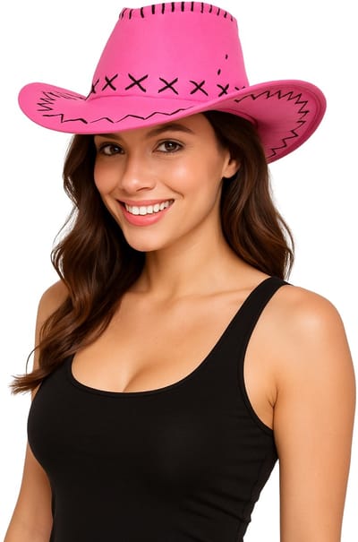 Partychimp Voordeelverpakking 6 pack Cowboy Hoed Roze Suedelook - One Size – Unisex – 6 pack