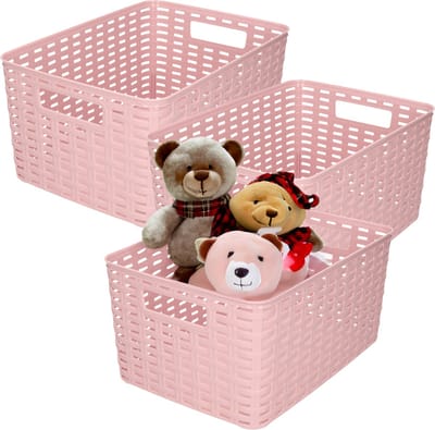 Plasticforte Opbergmand - 3x - Kastmand - rotan kunststof - oud roze - 18 Liter - 29 x 39 x 20 cm