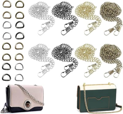 Set van 8 Handtas Kettingen, Schouderriem Kettingen, 120 cm Lange Tasriem met 16 D-Ringen voor Handtas, Crossbody Tas en Portemonnee