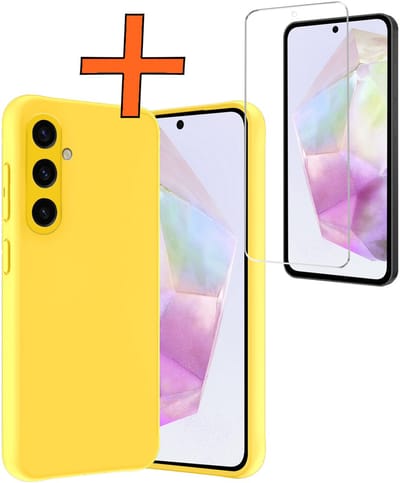 Hoes - Met Screenprotector - Geschikt voor Samsung Galaxy A36 - Sterk & Shockproof - Back Cover - Siliconen Case - Telefoon Hoes - Geel