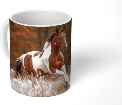 Mok - Koffiemok - Paard - Bruin - Gras - Mokken - 350 ML - Beker - Koffiemokken - Theemok