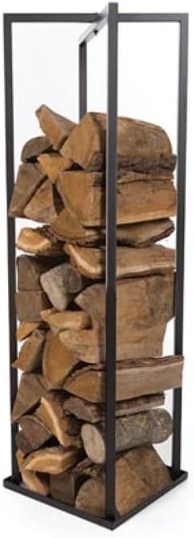 Houtrek - Haardhouthouder - Haardhout Opslag - Modern Design - 34 x 34 x 118 cm - Zwart