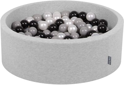 KiddyMoon ballenbad 90x30cm - 200 ballen ∅ 7cm ballenbad met kleurrijke ballen voor baby's kinderen rond, lichtgrijs:zwart/grijs/parelmoer