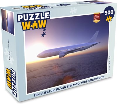 Puzzel Een vliegtuig boven een mooi wolkengordijn - Legpuzzel - Puzzel 500 stukjes