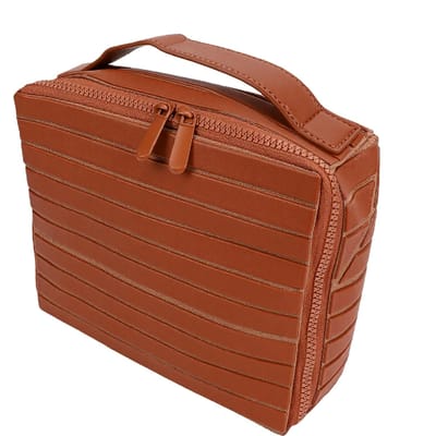 Parallele Make-up Tas Waterdicht Grote Capaciteit Meerdere Vakken Draagbaar Opvouwbare Make-up Tas voor Vrouwen Bruin