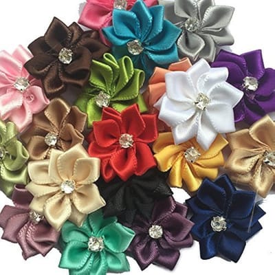 40 Stuks Mix Lint Bloemen Bogen met Strass Ornamenten voor Knutselen en Bruiloft Decoratie