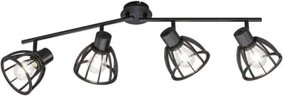 Plafondlamp Plafondspot zwart Slaapkamerlamp 4-lichts spot strip modern, spots verstelbaar Indsutrial, metaal hout, E27, LxBxH 79x14x24,5 cm