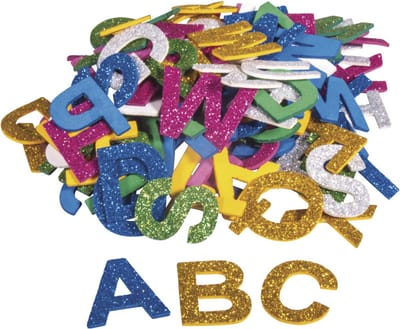 Rayher Zelfklevende foam/rubber letters met glitters - 130x stuks - Knutselmateriaal/hobbymateriaal voor kinderen