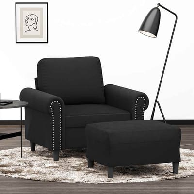 vidaXL - Fauteuil - met - voetenbank - 60 - cm - fluweel - zwart