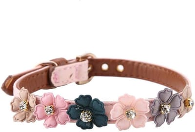 Verstelbare PU Leren Hondenhalsband met Diamanten Bloem, Sieraad voor Puppy, Luxe Accessoire voor Honden (1.2 * 42cm - Roze)