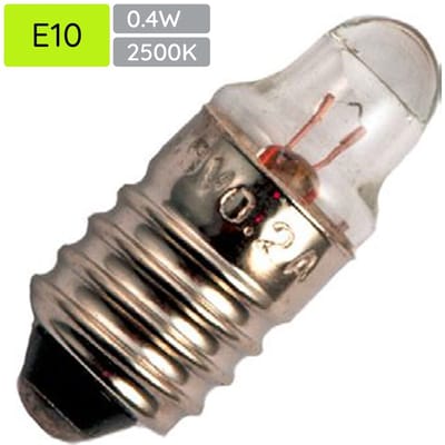 Signaallamp E10 2.2V 0.4W - 181 mAh - Per stuk - T9 Gloeilamp Ø9mm - 23mm - 2500K - Dimbaar