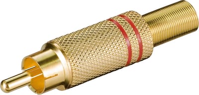 Vergulde RCA plug met knikbescherming rood