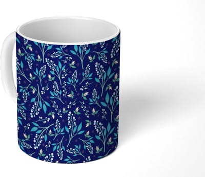 Mok - Koffiemok - Bloemen - Roze - Wit - Patroon - Mokken - 350 ML - Beker - Koffiemokken - Theemok