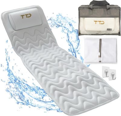 TTD® Luxe Badkussen - Ergonomisch Nekkussen met Hoofdsteun voor in Bad - 6 Sterke Zuignappen voor Fixatie - 5D Air Mesh Stof - Wasbaar in Wasmachine - Inclusief Waszak en Reistas